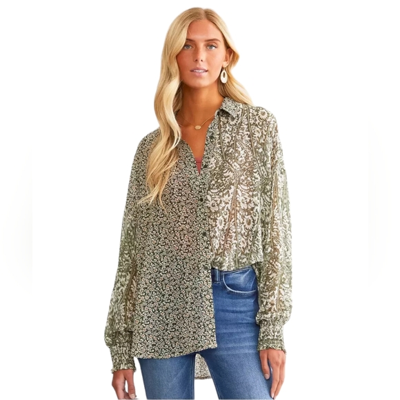 Acoa Floral Woven Sheer Chiffon Blouse Loose Size S - Picture 2 of 14